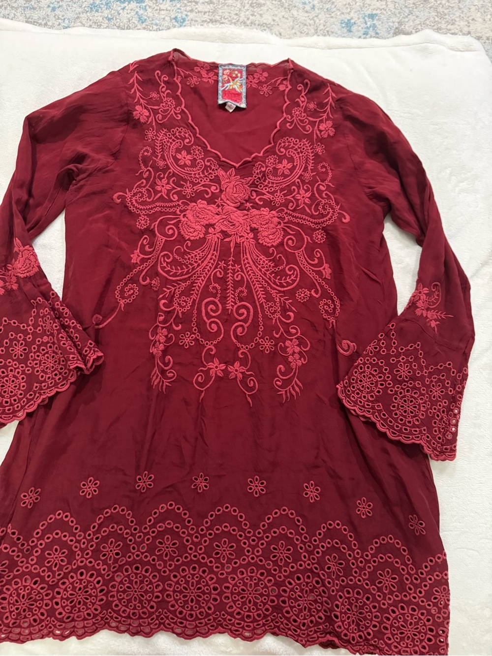 Johnny Was Robin embroidered Tunic dress Size Small D81 Burgundy
